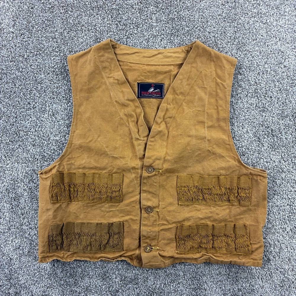 Vintage 40s Red Head Hunting Vest Mens M Pocket Hunting Duck Canvas